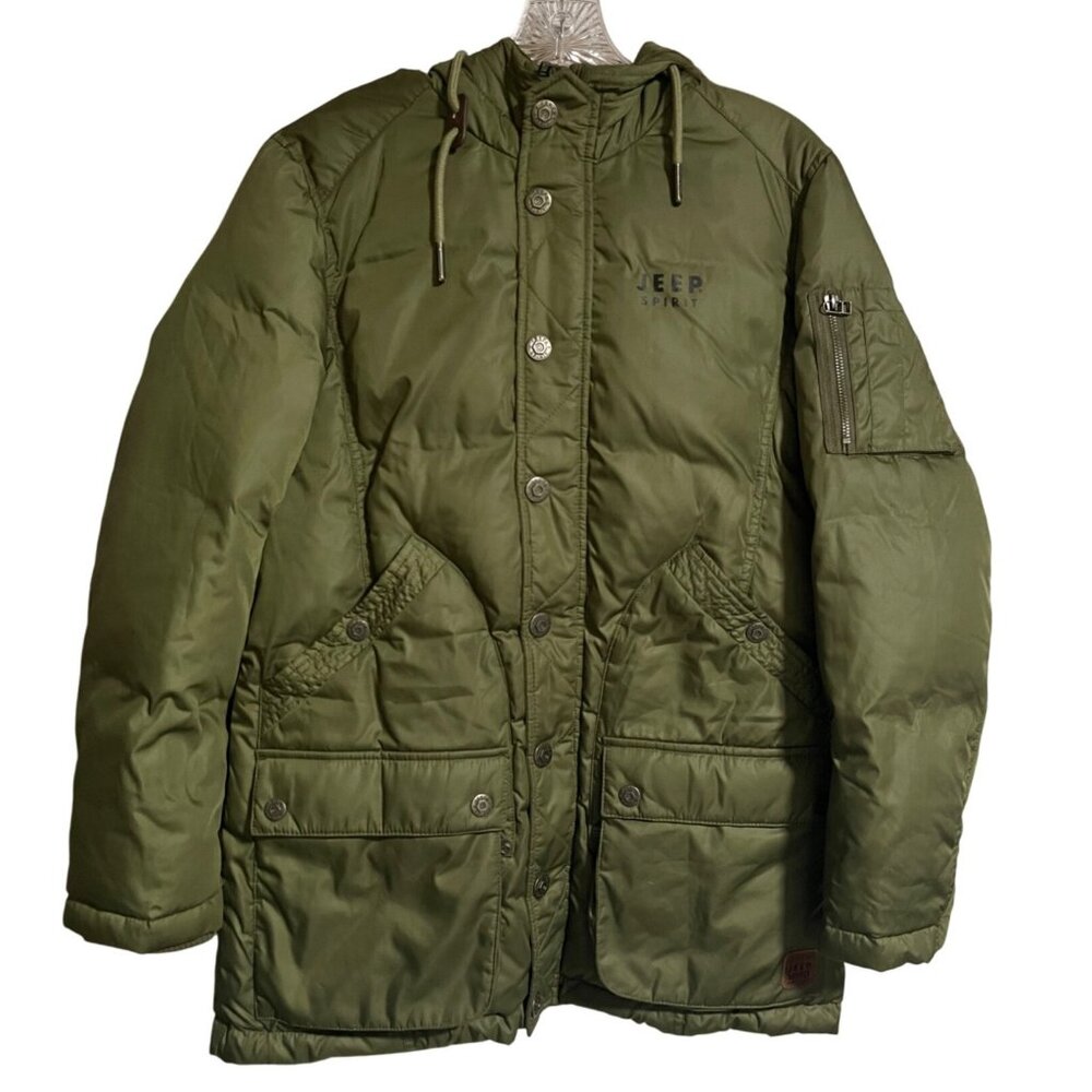 Jeep Spirit Womens Green Hooded Jacket With Faux Fur Trim & Camo Lining Size S